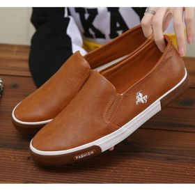 Casual Shoes Men Comfortable PU Leather Mens Loafers Handmade Design Flats Sneakers Men Slip on Lazy Driving Brand Men Shoes (Color: Auburn, size: 42)