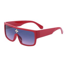 Fashion all-in-one sunscreen sunglasses women's high-end ins personality four-leaf sunglasses men's tide wholesale (Color: C3 big red/red to gray)