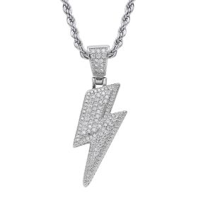 Hip Hop Necklace Lightning Pendant Micro Set Zircon Men's Jewelry (Color: hip hop necklace-silver)