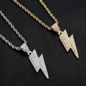 Hip Hop Necklace Lightning Pendant Micro Set Zircon Men's Jewelry (Color: hip hop necklace-gold)