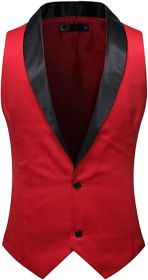 Men's Solid Color Suit Dress Vest Shawl Collar Slim Fit Wedding Waistcoat (size: RED-L)