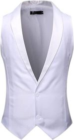 Men's Solid Color Suit Dress Vest Shawl Collar Slim Fit Wedding Waistcoat (size: WHITE-S)