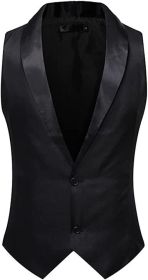 Men's Solid Color Suit Dress Vest Shawl Collar Slim Fit Wedding Waistcoat (size: BLACK-M)