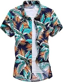 Men's Fashion Print Shirts Casual Lapel Short Sleeve T-Shirts Cotton Button-Up Shirts (Color: C3-M)