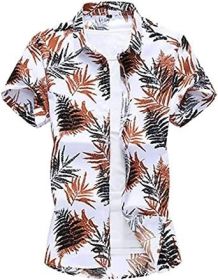 Men's Fashion Print Shirts Casual Lapel Short Sleeve T-Shirts Cotton Button-Up Shirts (Color: C4-L)