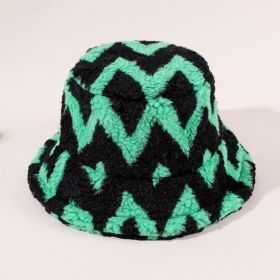 European and American fashion striped plush hat color matching basin hat autumn and winter warm hat men and women hat trend (Color: Green)