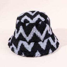 European and American fashion striped plush hat color matching basin hat autumn and winter warm hat men and women hat trend (Color: Black)