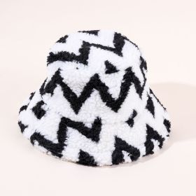 European and American fashion striped plush hat color matching basin hat autumn and winter warm hat men and women hat trend (Color: White)