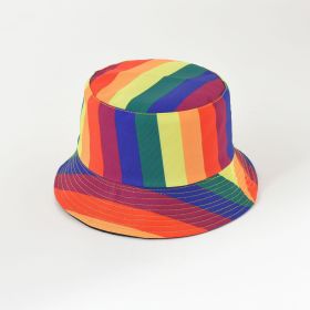 New double-sided wearable rainbow color matching flat-top fisherman hat fashion men and women sunscreen sun hat tropical pattern basin hat (Color: Color)