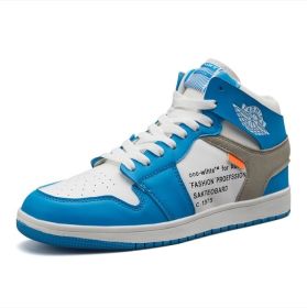 Autumn and winter new AJ high top board shoes trend all match student shoes men and women lovers sports casual shoes (Color: Blue, size: 42)