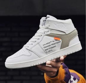 Autumn and winter new AJ high top board shoes trend all match student shoes men and women lovers sports casual shoes (Color: White, size: 42)