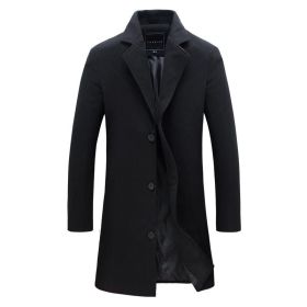 Mens Trench Coat Lapel Single Breasted Long Overcoat (Color: Black, size: XXL)