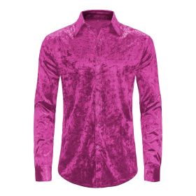 Mens Dress Shirts Velvet Long Sleeve Shirts (Color: Pink, size: XL)