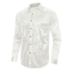 Mens Dress Shirts Velvet Long Sleeve Shirts (Color: White, size: S)