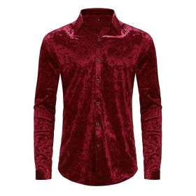 Mens Dress Shirts Velvet Long Sleeve Shirts (Color: rose resd, size: 2XL)