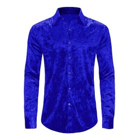 Mens Dress Shirts Velvet Long Sleeve Shirts (Color: royal blue, size: 2XL)