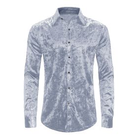 Mens Dress Shirts Velvet Long Sleeve Shirts (Color: sliver, size: 3XL)