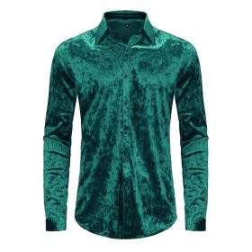 Mens Dress Shirts Velvet Long Sleeve Shirts (Color: Green, size: M)