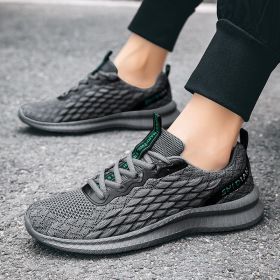 2024 new men's sports shoes flying woven leisure running shoes (Color: Grey, size: 43)