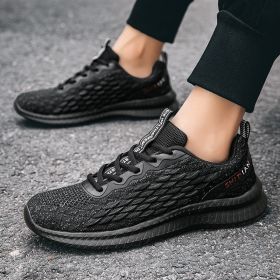 2024 new men's sports shoes flying woven leisure running shoes (Color: Black, size: 40)