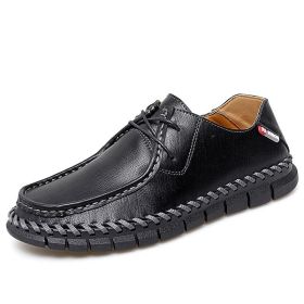 New men's large casual loafers Breathable casual leather non-slip soft sole Dad leather fashion trend men's shoes (Color: Black, size: 42)