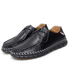 New men's large casual loafers Breathable casual leather non-slip soft sole Dad leather fashion trend men's shoes (Color: Black, size: 44)