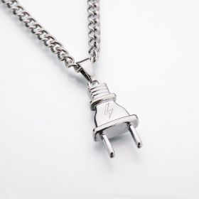 Stainless Steel Men Women Electric Plug Pendant Necklace Hip Hop Chain Necklace Punk Jewelry Accessories (Color: Silver)