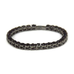 Rhinestones Bracelet Hip Hop Silver/Gold Plated Bling Bling CZ Diamond Link Bracelets Fashion Men Jewelry (Color: Black)