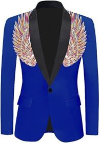 Men's Suit Jackets Colorful Sequin Wing Dress Coats Party Floral Suit Jacket Notched Lapel Slim Fit Tuxedo Blazers (Color: blue2, size: L)