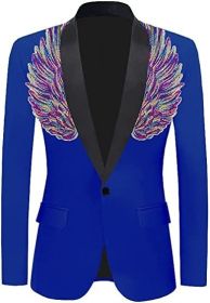 Men's Suit Jackets Colorful Sequin Wing Dress Coats Party Floral Suit Jacket Notched Lapel Slim Fit Tuxedo Blazers (Color: blue3, size: L)