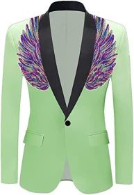 Men's Suit Jackets Colorful Sequin Wing Dress Coats Party Floral Suit Jacket Notched Lapel Slim Fit Tuxedo Blazers (Color: green3, size: M)