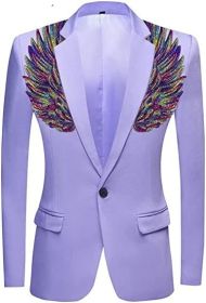 Men's Suit Jackets Colorful Sequin Wing Dress Coats Party Floral Suit Jacket Notched Lapel Slim Fit Tuxedo Blazers (Color: purple1, size: XXL)