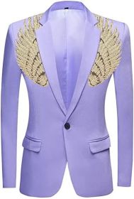 Men's Suit Jackets Colorful Sequin Wing Dress Coats Party Floral Suit Jacket Notched Lapel Slim Fit Tuxedo Blazers (Color: purple2, size: XXL)