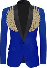 Men's Suit Jackets Colorful Sequin Wing Dress Coats Party Floral Suit Jacket Notched Lapel Slim Fit Tuxedo Blazers (Color: blue1, size: M)