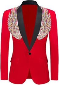Men's Suit Jackets Colorful Sequin Wing Dress Coats Party Floral Suit Jacket Notched Lapel Slim Fit Tuxedo Blazers (Color: red3, size: S)