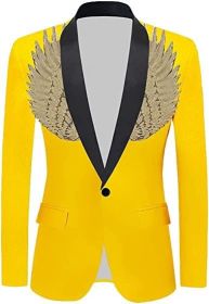 Men's Suit Jackets Colorful Sequin Wing Dress Coats Party Floral Suit Jacket Notched Lapel Slim Fit Tuxedo Blazers (Color: yellow5, size: S)