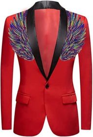 Men's Suit Jackets Colorful Sequin Wing Dress Coats Party Floral Suit Jacket Notched Lapel Slim Fit Tuxedo Blazers (Color: red2, size: L)