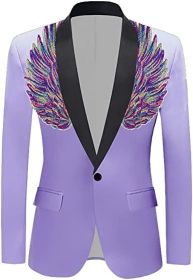 Men's Suit Jackets Colorful Sequin Wing Dress Coats Party Floral Suit Jacket Notched Lapel Slim Fit Tuxedo Blazers (Color: Purple, size: XL)