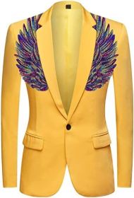Men's Suit Jackets Colorful Sequin Wing Dress Coats Party Floral Suit Jacket Notched Lapel Slim Fit Tuxedo Blazers (Color: yellow1, size: M)