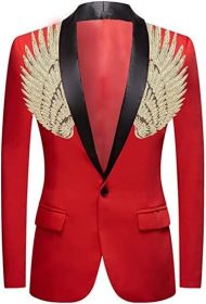Men's Suit Jackets Colorful Sequin Wing Dress Coats Party Floral Suit Jacket Notched Lapel Slim Fit Tuxedo Blazers (Color: red1, size: XL)