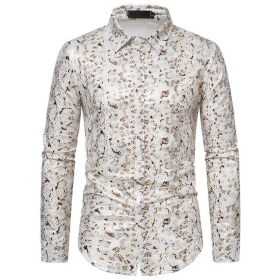 Men's fashion leopard print shirt slim camouflage hot gold T-shirt party shirt (size: XL)