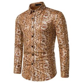 Men'S Fashion Leopard Print Shirt Slim Camouflage Hot Gold T-Shirt Party Shirt02 (size: XL)