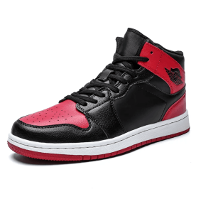 JJ tiger Men's fall liquid electric silver Air Force One sport shoes Fashion high top casual sneakers(39-45 Optional) (Color: Black red, size: 39)