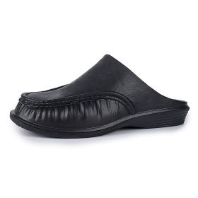 Men's leather slippers; leather shoes; men's casual shoes; breathable shoes (colour: black, size: 46)