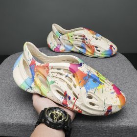 Clogs For Men; Men's hole shoes; hollow beach shoes; camouflage sandals; all inclusive personalized men's sandals (colour: Beige, size: 46)