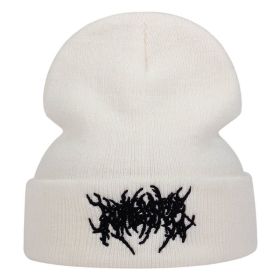 New personality Embroidery Beanies Hat Men Woman Fashion winter Warm hat Knitted Soft Caps Bone Ski Skullies wool hats gorras (Color: White)