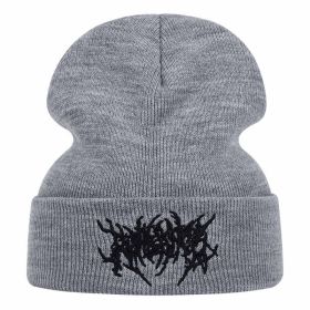 New personality Embroidery Beanies Hat Men Woman Fashion winter Warm hat Knitted Soft Caps Bone Ski Skullies wool hats gorras (Color: Gray)