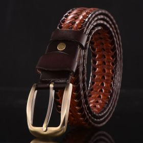 Leather belt for men; leather belt for men; hand woven; Korean version; casual and versatile; simple and fashionable; wholesale; one hair substit (Length (CM): 105cm, colour: Style F (wide double color))