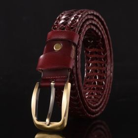 Leather belt for men; leather belt for men; hand woven; Korean version; casual and versatile; simple and fashionable; wholesale; one hair substit (Length (CM): 110cm, colour: Style C (wide version wine red))