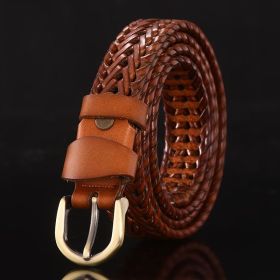 Leather belt for men; leather belt for men; hand woven; Korean version; casual and versatile; simple and fashionable; wholesale; one hair substit (Length (CM): 120cm, colour: Style D (narrow version brown))